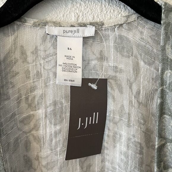 NWT J.Jill Kimono Size S-L Green Embroidered Open Cotton Blend Boho Lagenlook - Picture 2 of 13